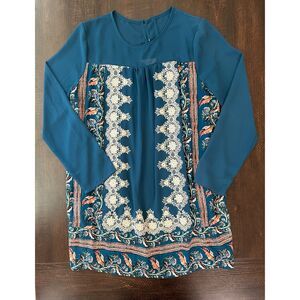 Entro Women’s Teal Embroidered Tunic Dress Size Medium